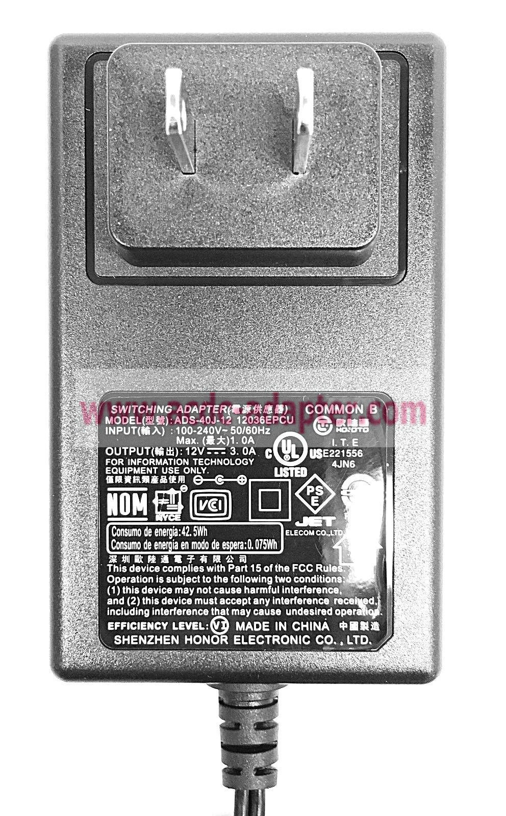 NEW 12V 3A ADS-40J-12 12036EPCU Honor Electronic AC Adapter Power Supply Switching - Click Image to Close